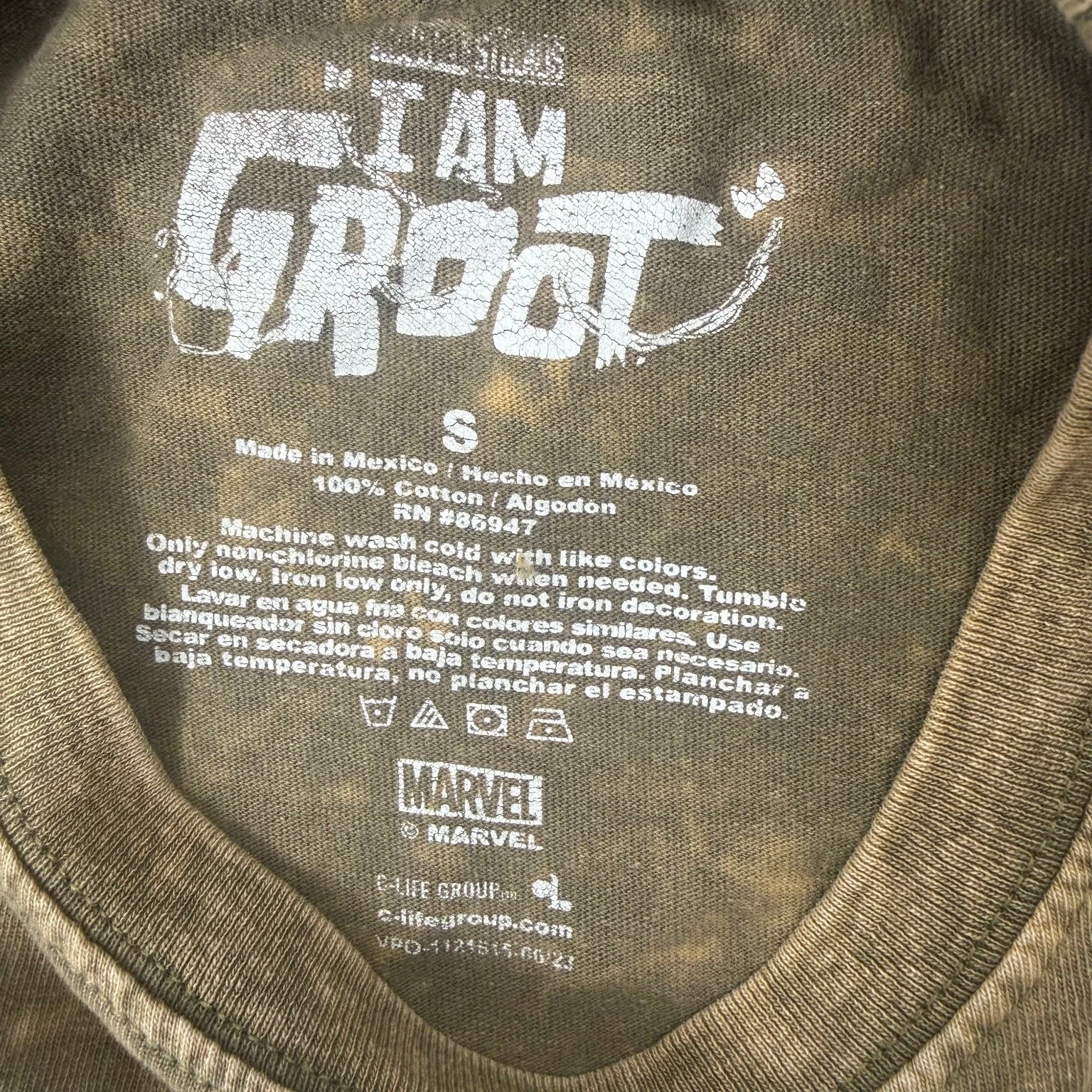 MARVEL T-Shirt S Washed Green Groot Guardians of the Galaxy Graphic Unisex - product detail image 3