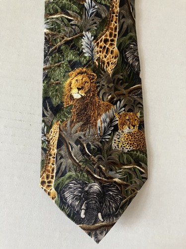 Endangered Species Men's Necktie Tie Silk Satin Jungle Animals Lion Giraffe 57"
