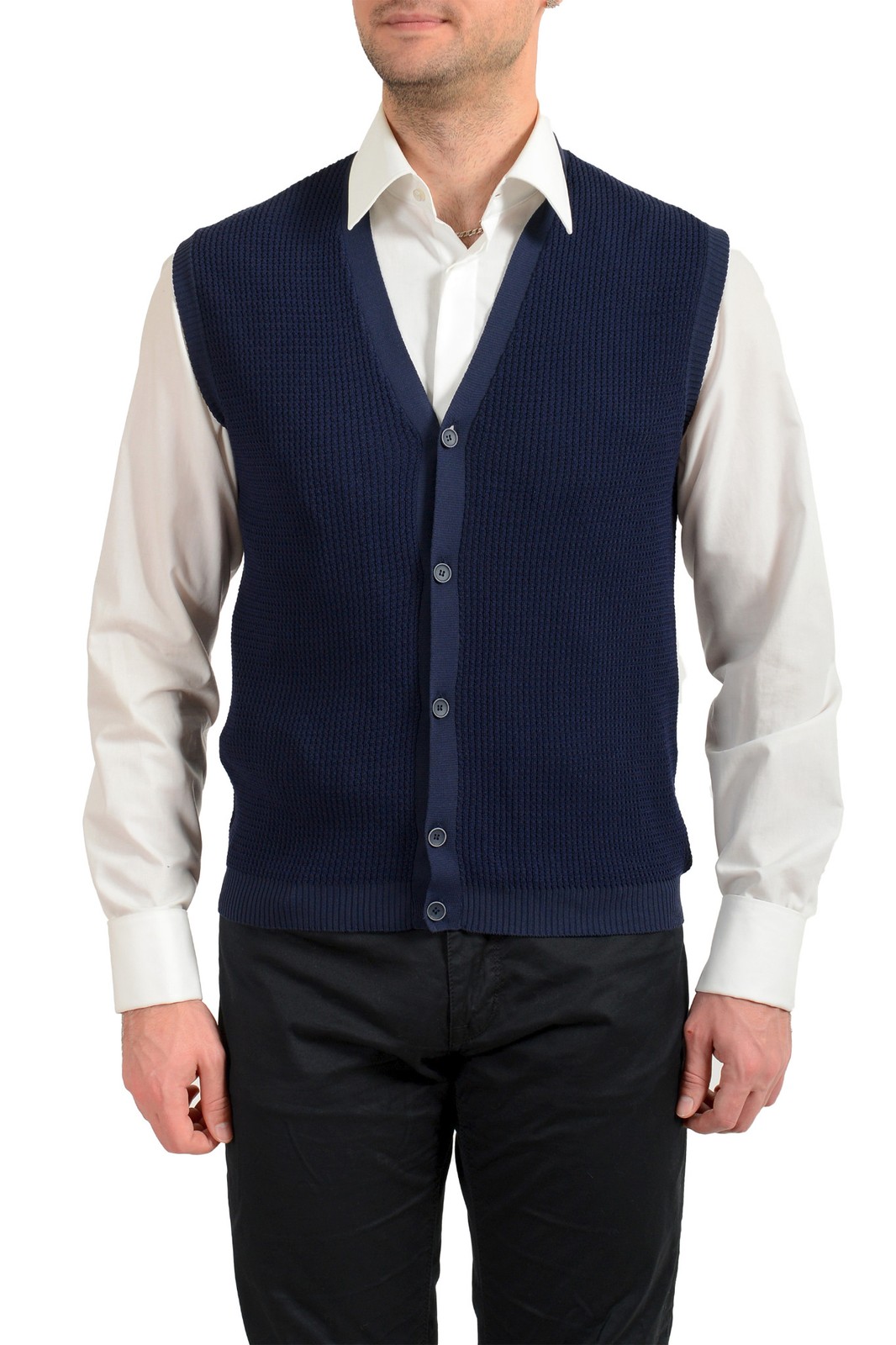 Мужской синий вязаный свитер-жилет без рукавов бренда Zanone A Slowear
