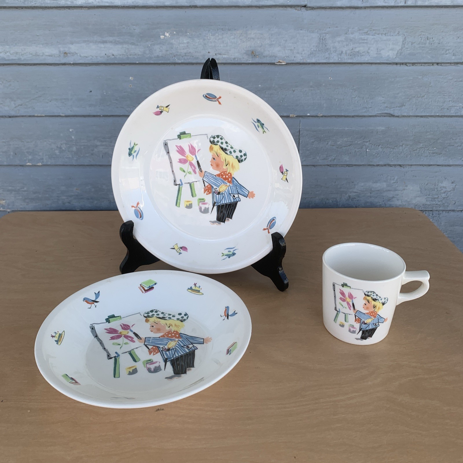 Figgjo Flint Norway Ceramic 3 Piece Kids Set Cup, Bowl, Plate Original Box EUC