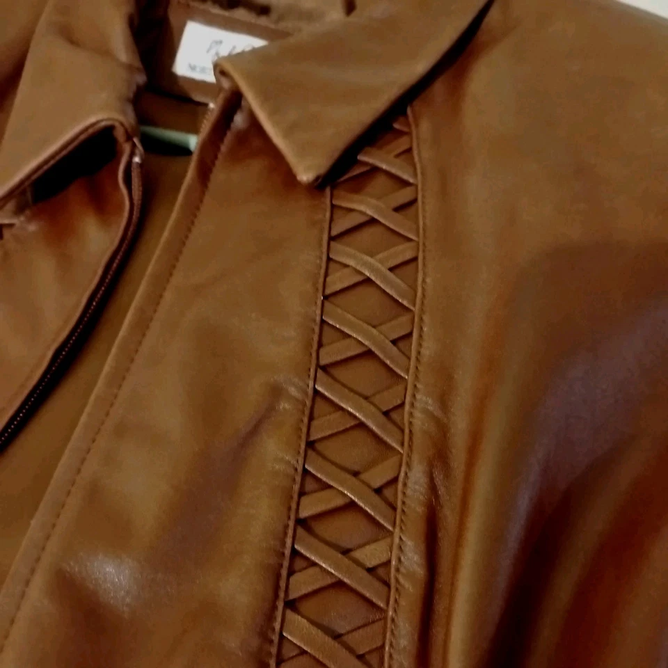 Bomber North Beach Leather by Micheal Holden Vintage L cuero con detalle de trenza Foto 2 de 3