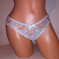 Victoria Secret Panty Medium Brazilian Light Blue Sequin Bling Sheer New