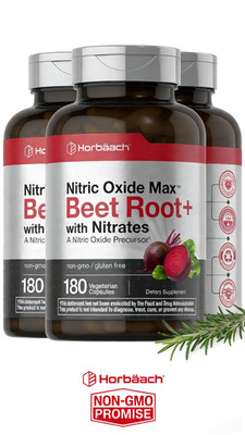 3 PACKS Nitric Oxide Beet Root Capsules | With Nitrates | 180 Count |by Horbaach