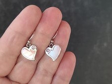 925 Sterling Silver MOP Pink Rhinestone Dangling Heart Shaped Pierced Earrings