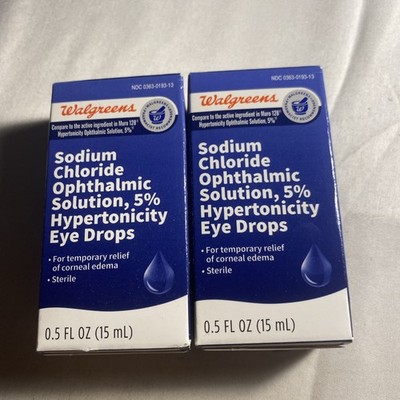Walgreens Sodium Chloride Ophthalmic Solution 5% Eye Drops 0.5 fl oz Lot of 2