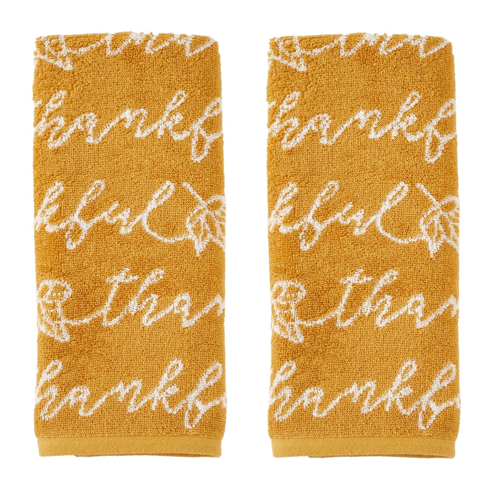 Autumn/Fall Thankful Script 100% Cotton Jacquard 2pc Hand Towel Set, Soft & A...