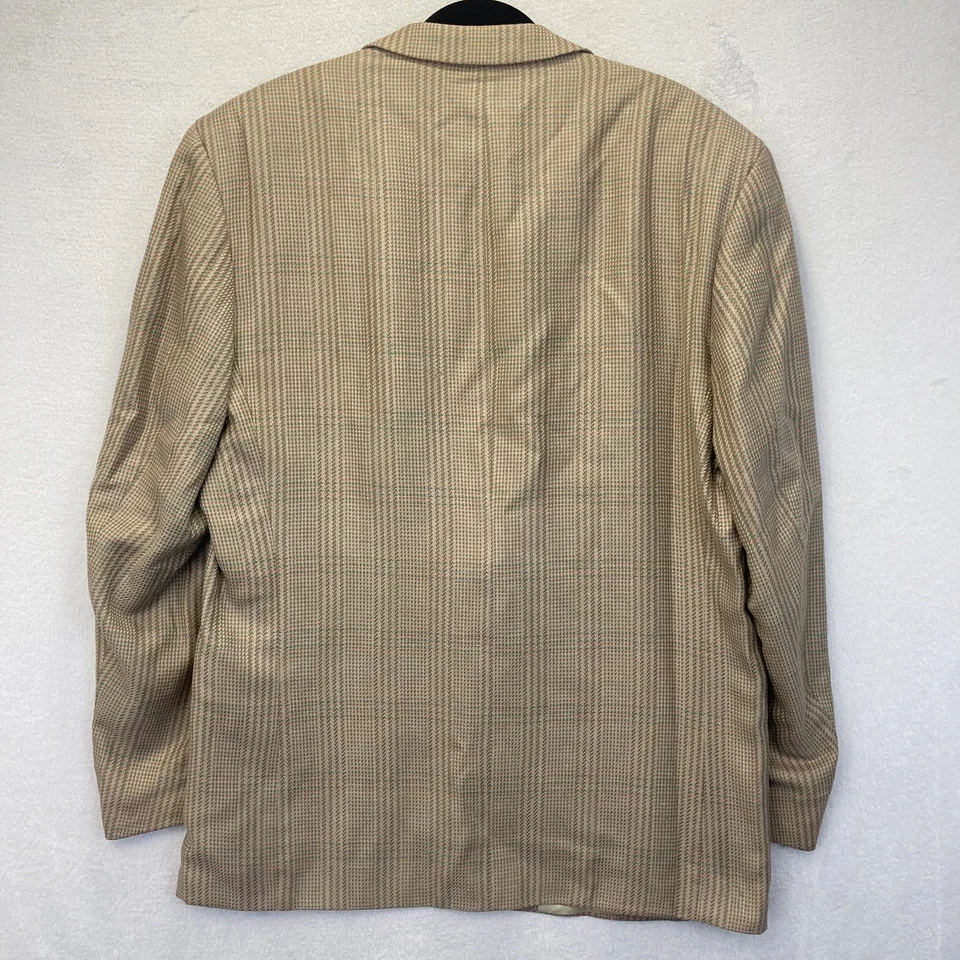Vintage Bachrach Blazer Mens 44 Tall Tan Pink Green Plaid Wool Silk Coat Canada - Image 2 of 4