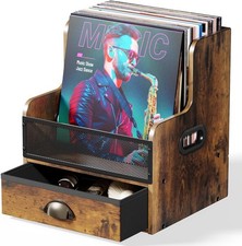 Vinyl Record Storage with Drawer - Wooden  Metal Crate for 100 Albums