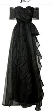 Miss Ord Tulle Black Off Shoulder Lined Maxi Side Slit Formal Dress Size Small