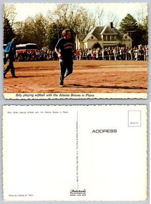 Billy Carter & Atlanta Braves Softball Plains GA Postcard Plastichrome 1970s