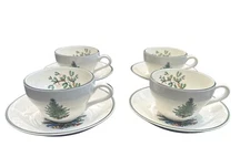 VTG Cuthbertson Original Christmas Tree Tea Cups & Saucers (Set of 4) 8 Pieces 