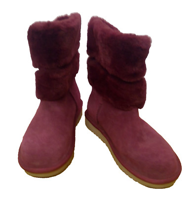 Koolaburra by UGG Dezi Short Mid-Calf Boot Zinfandel Red Women Size 7 Fur Shaft