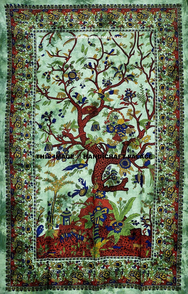 Indian Tree of Life Mandala Bed sheet Cotton Bedspread Twin Size Hippie Tapestry - Image 2 of 2