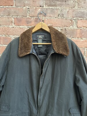 Vintage RRL Men's Waxed Canvas Jacket, Sz Large, Sheepskin Collar