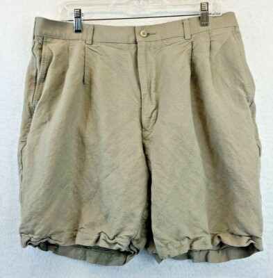 Perry Ellis Portfolio Beige Lightweight Linen Pleated Casual Golf