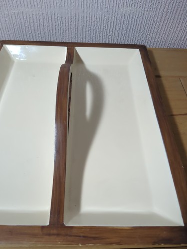 Vintage Simple Wooden Two Compartment Cutlery Tray With Handle - 32cm x 26.5cm - Picture 4 of 7
