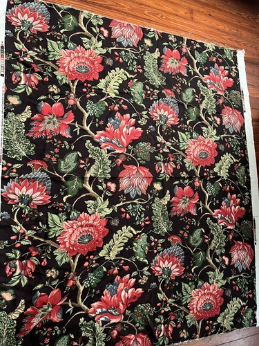 Vintage Braemore Black Red Floral 58” W x 64” L Cotton Upholstery - Picture 4 of 6