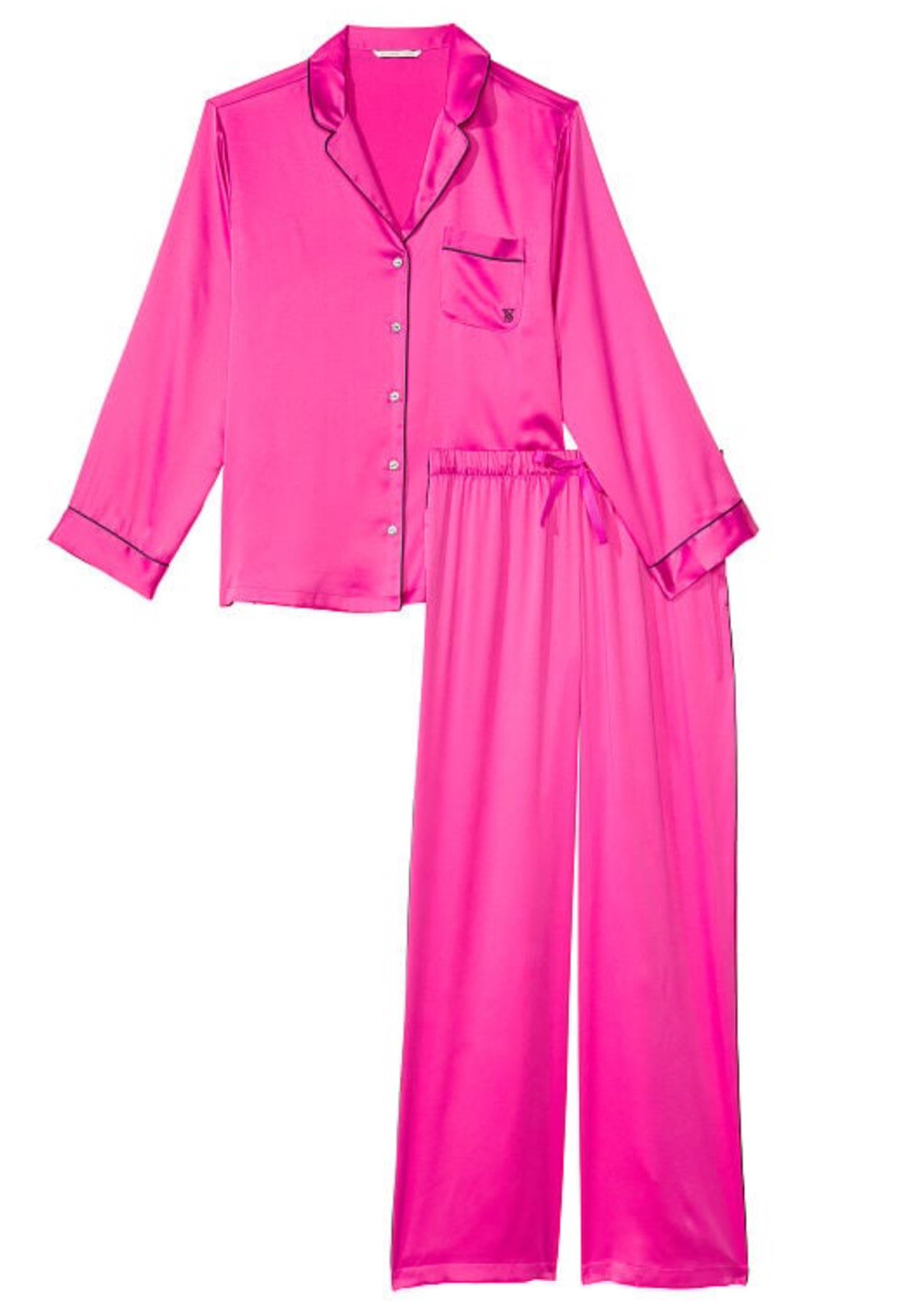 NEW Victoria’s Secret Satin Pajama Set 2 Piece Pj’s Top & Pants Pink Size XS