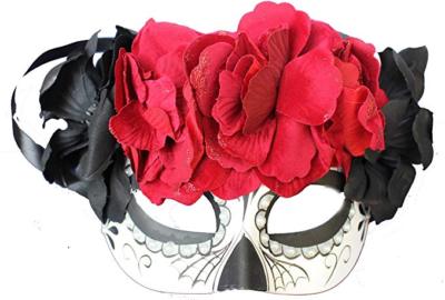Day of The Dead Spider and Beads Half Mask Women Gothic with Flowers
