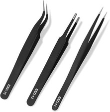 3Pcs Precision Anti-Static Tweezers Set Stainless Steel for Electronics  Crafts