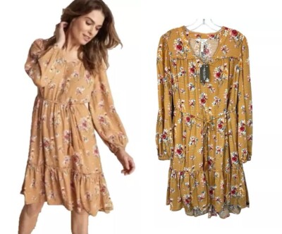 Matilda Jane Discovery Garden Golden Yellow Floral Dress  Size S  NWT  Boho