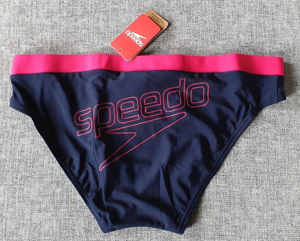 Speedo Men's Logo Swim Briefs – 7cm Trunks | AUS Sizes S 12 M 14 L 16 | Navy Red