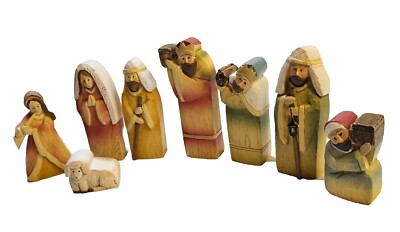 Nativity Partial Set 8-pc Folk Art Resin 3-1/2'' No Baby Inc Angel