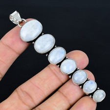 Rainbow Moonstone Gemstone Pendant 925 Sterling Silver Handmade Long Pendant