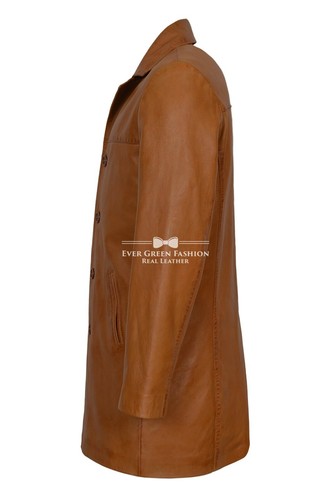 Blazer de cuero para hombre color tostado 4 botones largo clásico italiano a medida NAPA REAL 3476 - Imagen 3 de 7