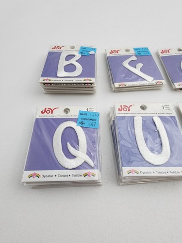 Lot Of 48 Joy Iron-On Embroidery Letter Assortment White Size 1.5" Dyeable - Picture 2 of 6