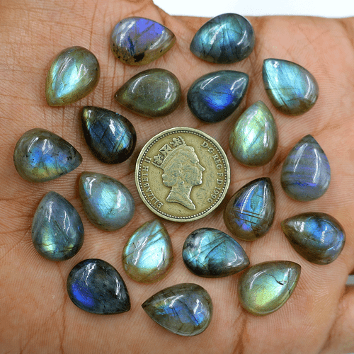 19 Pcs Natural Labradorite Multi Blue Flash 16x12mm Pear Cabochon Gemstones Lot - Picture 7 of 12