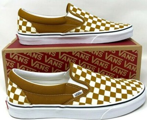 golden brown checkered vans