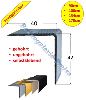 40x42mm  90-170cm Treppenkantenprofil  Treppenprofil  Winkelprofi ALU z.B. Vinyl