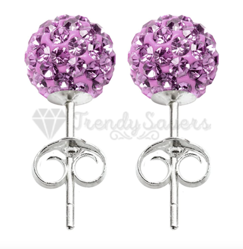 8MM Round 925 Sterling Silver Shamballa Crystal Ball Women Ear Stud Earrings 2x - Picture 74 of 108