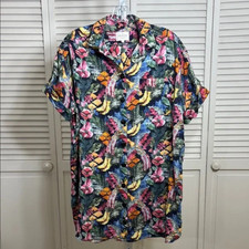 Sezane Sofia Dress Mini Shirt Dress Linen Blend Tropical Floral Print Size Small