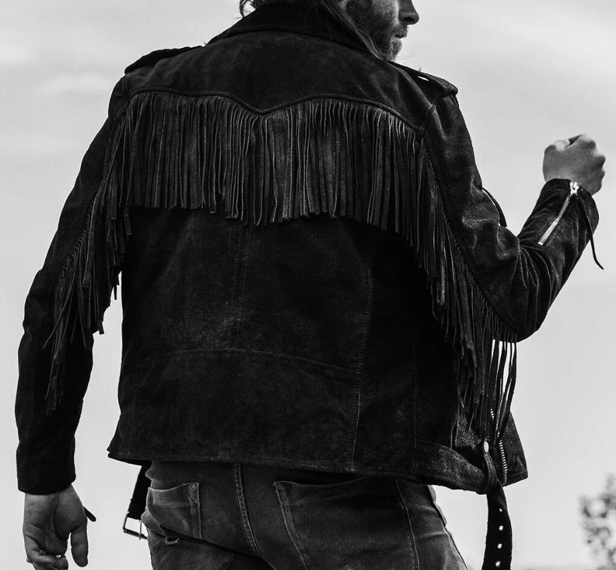 Black fringe jacket clearance mens