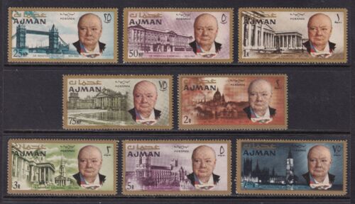 AJMAN 1966 Churchill Set commemorativo di 8 SG 79-86 NUOVO NUOVO DI ZECCA/** (CV £10) - Foto 1 di 1