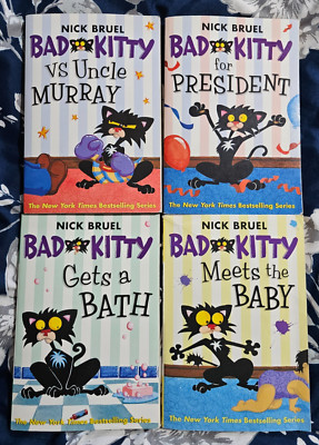 Lot of 4 Bad Kitty Chapter Books by Nick Bruel 2nd 3rd Grade Level-Best Selling!