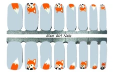 Cute Fox Silver Nail Polish Strips / Nail Wraps / Nail Stickers