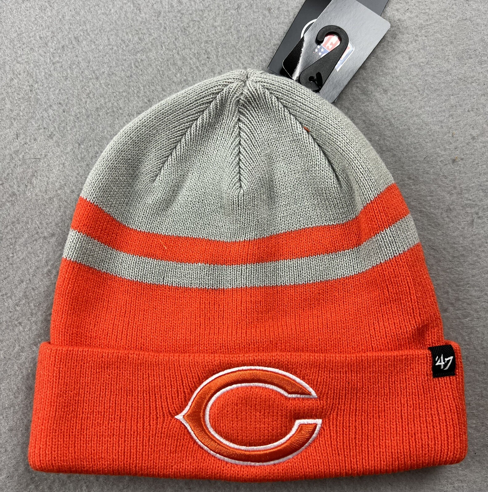 47’ Brand Chicago Bears Beanie Orange/Gray Striped NFL Hat Cedarwood Cuff Knit