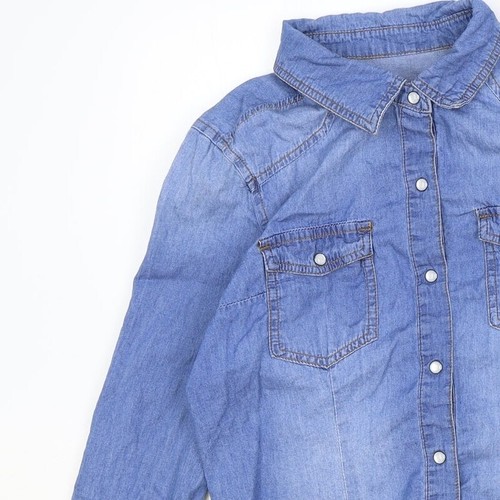 CI SONO para mujer azul 100 % algodón básico abotonado talla M cuello - Imagen 6 de 12