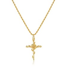 Cross Necklace for Women 14K Gold Plated Birth Flower Necklaces Rope Cross Pe...