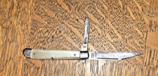 Vintage SABRE 2 Blade Folding Knife White Handle Japan