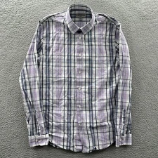 EXPRESS Shirt Mens Medium Button Up Plaid Long Sleeve Fitted Purple Blue