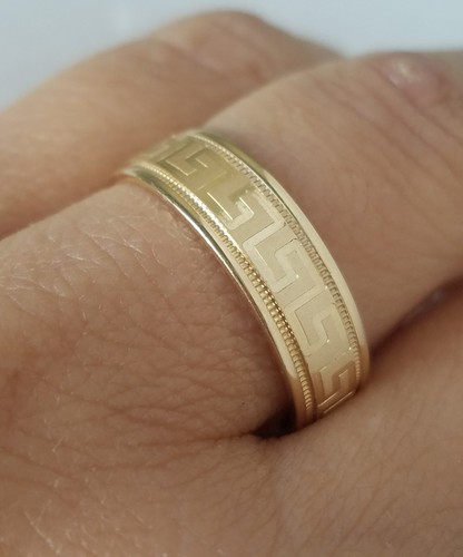 Real solid mans 14k Yellow Gold Wedding 6mm Band ring Size 12 Greek Key Design - 第 7/8 張圖片