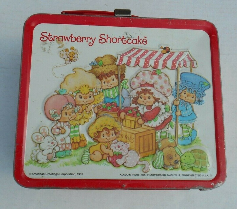 Vintage Strawberry Shortcake Metal Lunchbox No thermos Rare Pattern 