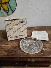 Princess House Crystal Coasters, Set of 4, # 868 W/ Box Christmas French Horns