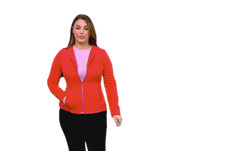 Isaac Mizrahi Live Floral Knit Jacquard Zip Front Jacket Orange Choose Size