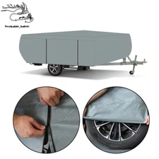 For 12-14FT All Weather Waterproof Dustproof Folding Pop Up Camper RV Cover Gray