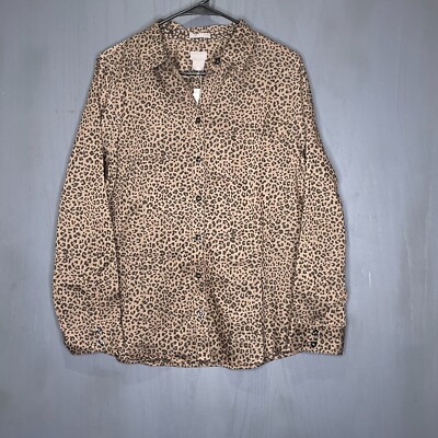 CHICOS Size 2 Women s Brown Cheetah Non-Iron Cool Max L/S Button Up (US 12/14)